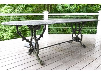 Monumental Wrought Iron Outdoor Dining Table With Umbrella Stand