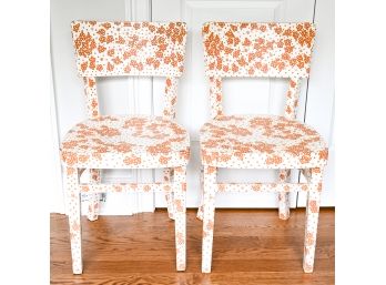 Orange & White Floral Painted Chairs