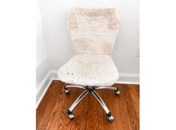 White Furry Upholstered Vanity Chair