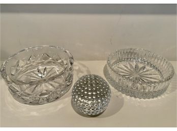 Waterford Crystal Golf Ball & Two Small Bowls