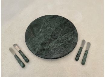 Verdigris Marble Lazy Susan With Four Spreaders