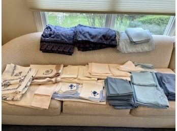 Huge Assortment Of Table Linens In Blue, White & Cream