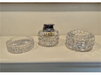 Waterford Crystal Lighter & Two Small Ashtrays