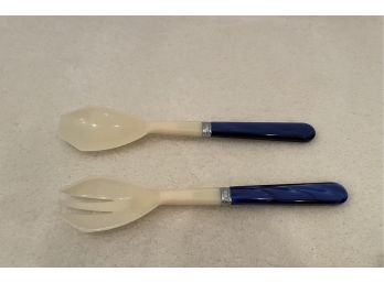 Decorative Salad Servers With Blue Handles