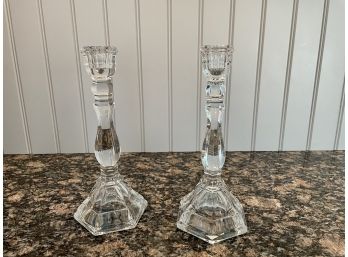 Pair Of Tiffany & Co. 'Hampton' Pattern Crystal Candle Holders