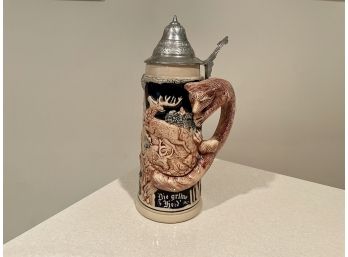 Hunting Scene German Stein With Fox Handle