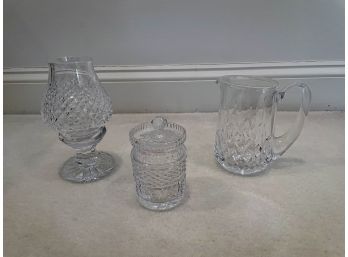 Waterford Crystal Pitcher, Votive Holder & Small Covered Jar