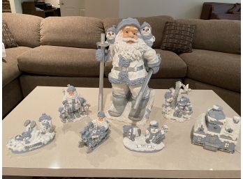 Seven Piece Snow Buddies Blue & White Holiday Decor