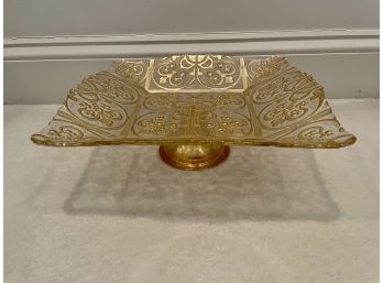 Gilt Decorated Glass Square Pedestal Compote