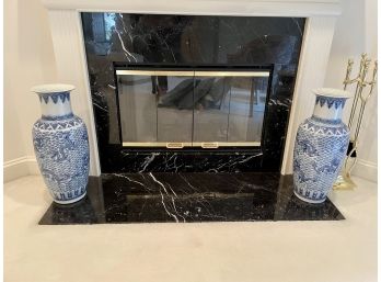 Pair Of Blue & White Asian Porcelain Floor Vases