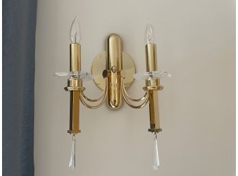 PAIP Of Vintage Brass Sconces With Hanging Crystals