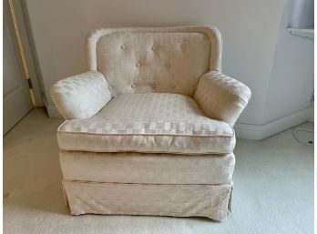 Basket Weave Cream Colored Upholstered Petite Chair