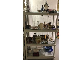 4 Shelf Lot, Cookie Jar, Lamp, Lenox, Candle Holders And More #1