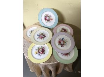 7 Hammersley Multi Colored China Plates 'made In England'