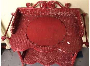 Vintage Red & White Wicker Wash Stand