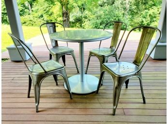 Set Of (4) TOLIX Marais A Chairs! With Silver Cafe Table
