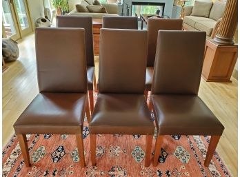 Set Of (6) Pottery Barn Leather Dining Chairs