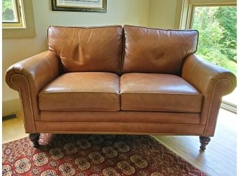 Ethan Allen Leather Loveseat With Nailhead Trim - Excellent Patina!