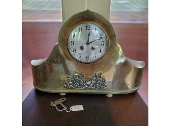 AS-IS - Antique Brass Mantel Clock With Key
