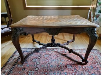 AS-IS - Victorian Rococo-style Table With Later Parquet De Versailles Top
