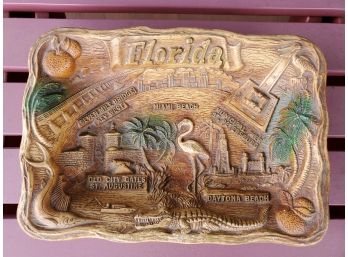 Vintage Kitsch! Mid-Century Florida Souvenir Faux Wood Bowl From Arrow