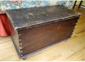 Primitive Antique Brown Painted Trunk With Small Storage Box Inside