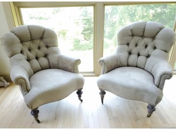 Pair Of Ethan Allen Tufted Club Chairs
