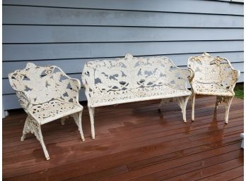 Set Of (3) Antique Cast Iron Outdoor Furniture