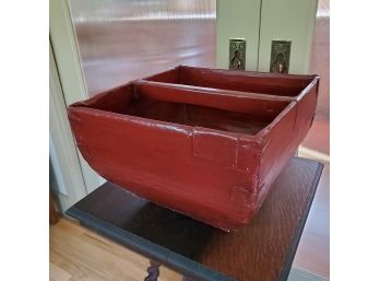 Vintage Red Curved Box With Handle - Magazine Or Mail Holder, Kindling, Etc.