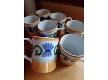 Classic Design! Made In Italy For Williams-Sonoma, Handpainted Mugs Set Of (7)