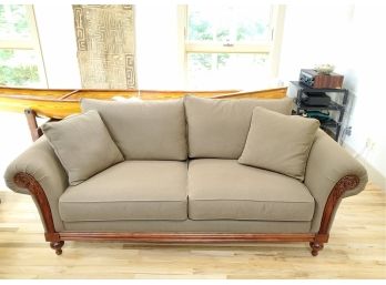 1 Of 2 - Ethan Allen Sofa With Wood Accents