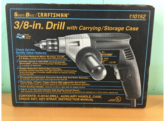 Sears Craftsman 3/8” 2/5 H.P. Electric Drill With Case, New In Box