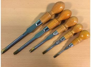 Lot Of Five Wood Screwdrivers From Sheffield England, New