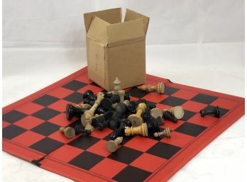 Vintage Checker/chess Board With Chess Pieces