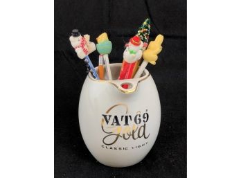 Vintage Vat 69 Gold Coffee Mug With Holiday Pencils