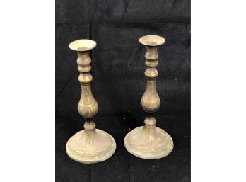 Pair Of Antique Brass Candlestick Holders