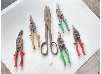 A Group Of Sheet Metal Hand Steel Cutting Tin Snips/Scissors