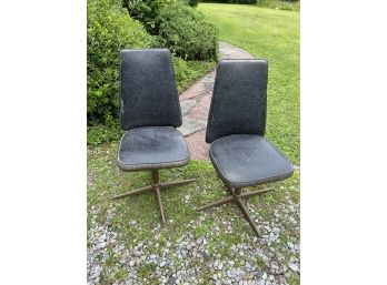 MCM Pair Of Vinyl Dining Chair Metal Legs