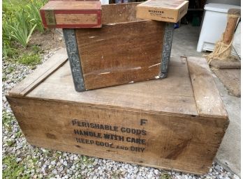 A Group Of Wooden Crate, Shipping  Trunk And Cigars Boxes