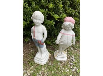 Boy And Girl Plaster Garden Statue