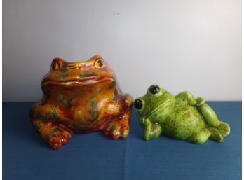 2 Ceramic Frog Garden Decorations