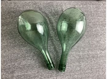 2 Round Bottom Green Bottles