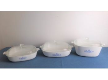 Lot Of 3 Corning Ware Casserole Dishes With Lids