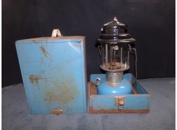 Sears Blue Lantern In Metal Box