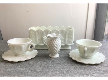 6 Piece Lot Of White Milk Glass