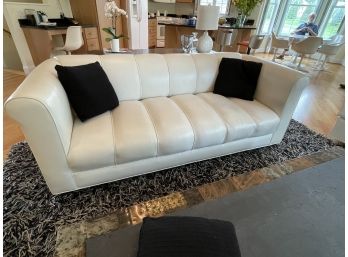 MID-CENTURY MODERN WHITE LEATHER SOFA BY HIGHLAND UPHOLSTERY