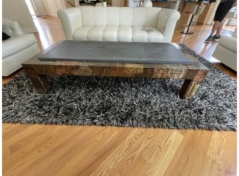 A PAUL EVANS PATCHWORK COFFEE TABLE WITH SLATE INSERT