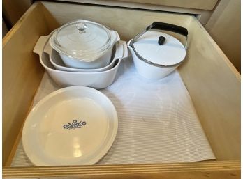 HUGE LOT OF CORNINGWARE, 35 PIECES, INCLUDES CASSEROLES, TEAPOTS, SERVING DISHES