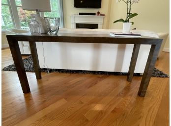 MID-CENTURY MODERN FINE ARTS FURNITURE CO. TABLE WITH BURLWOOD VENEER FINISH