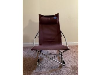 CHROME AND CANVAS FOLDING ROCKING CHAIR